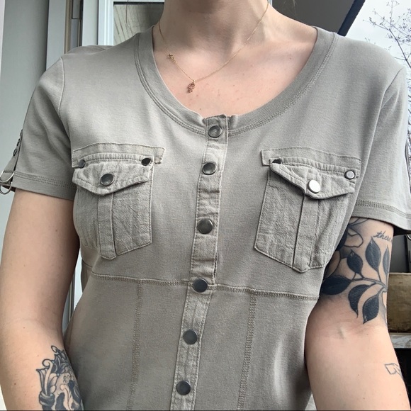 Khaki Green Vintage Slouchy Tactical T - Picture 2 of 3